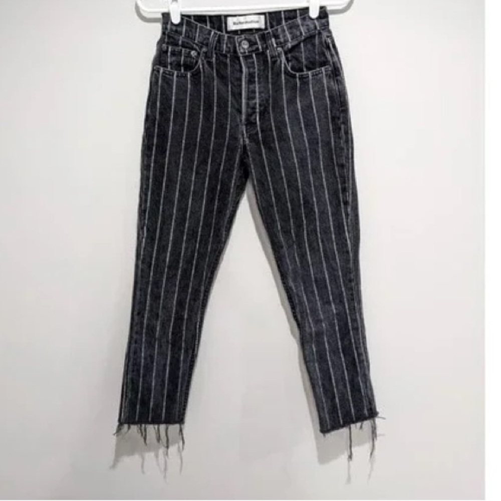 REFORMATION ROPER JEANS Washed out dark grey/black w/ white pinstripes. Size 28